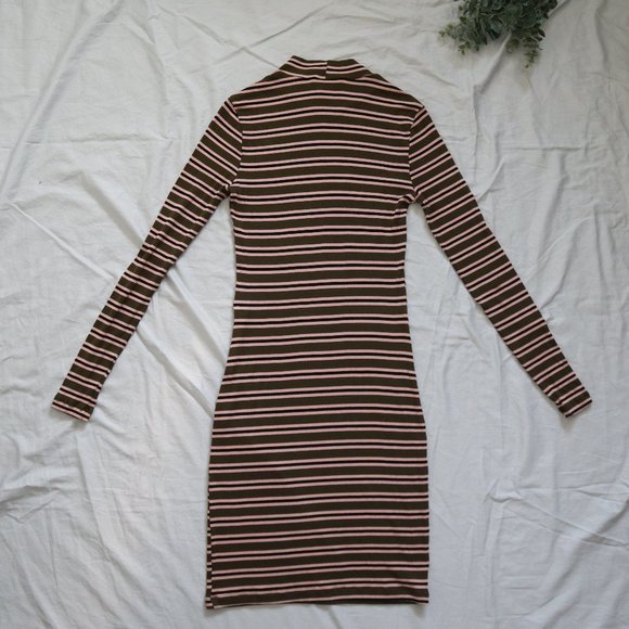 AMERICAN APPAREL Stripe 2x1 Mock Neck Rib Dress M - Picture 3 of 11